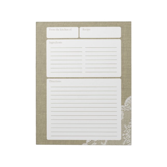 Bloc-note Page de recette : Burlap et dentelle (Tourné)
