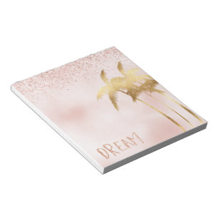 Bloc-note Palmiers dorés ombrés rose paillettes rêve