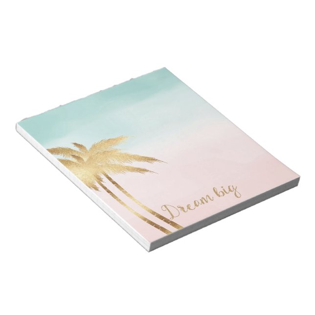 Bloc-note Palmiers tropicaux Pink Mint Ombre rêve d'or grand (Incliné)