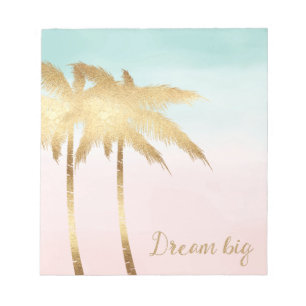 Bloc-note Palmiers Tropicaux Rose Menthe Ombré or rêve grand