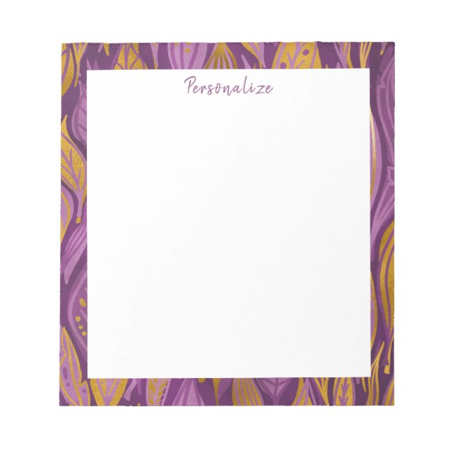 Bloc-note Panache prune violet or abstrait feuillage (Devant)
