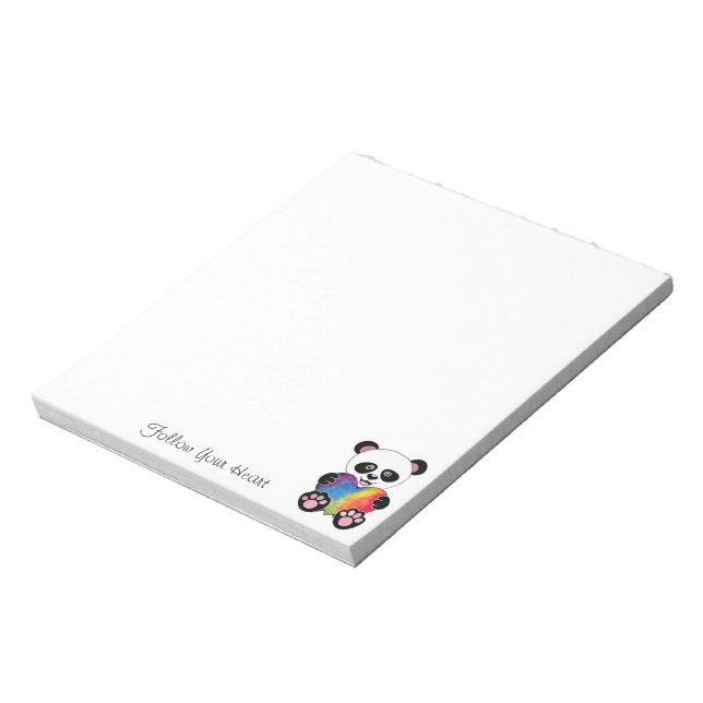 Bloc-note Panda Aquarelle Cute Avec Coeur Arc En Ciel (Tourné)