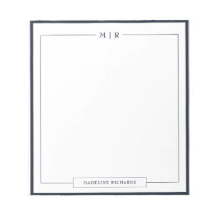 Bloc-note Papeterie classique à bordure bleu marine monogram
