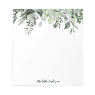 Bloc-note Papeterie personnalisée aquarelle eucalyptus verdu