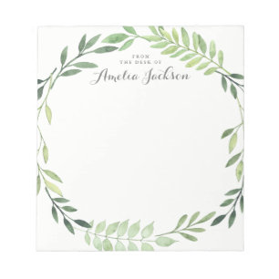 Bloc-note Papeterie personnalisée Couronne de feuilles verte