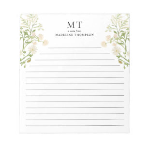 Bloc-note Papier à lettres classique monogramme floral blanc