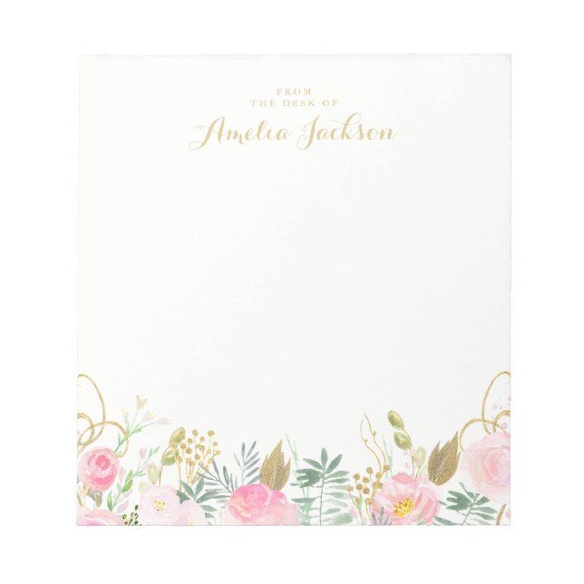 Bloc-note Papier à lettres Floral Rose Or personnalisé (Devant)