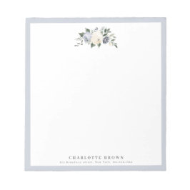 Bloc-note Papier à lettres personnalisées bleu botanique flo