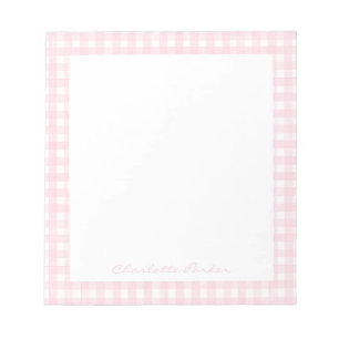 Bloc-note Papier à lettres rose à carreaux personnalisé