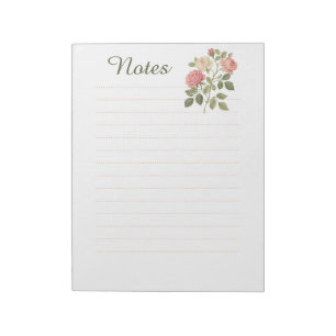 Bloc-note Papier ligné esthétique aux roses florales élégant