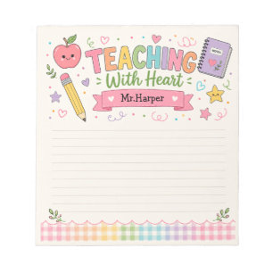 Bloc-note Papier Personnalisé Gingham Pastel Enseigner Avec
