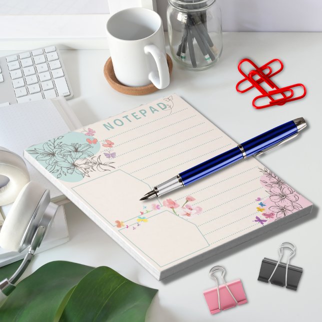 Bloc-note Papillon à fleurs avec thème vert rose ligne point (Créateur téléchargé)