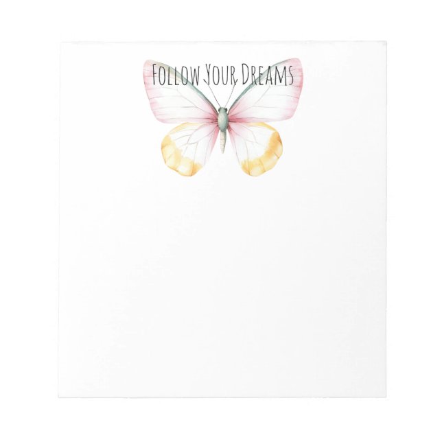 Bloc-note Papillon Blanc Jaune Rose Sarcelle Menthe (Devant)