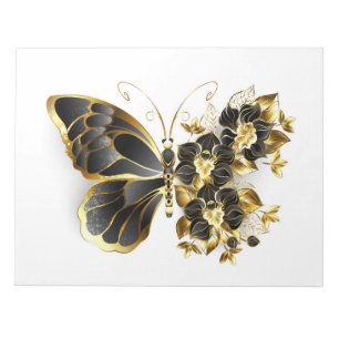 Bloc-note Papillon fleur d'or avec orchidée noire