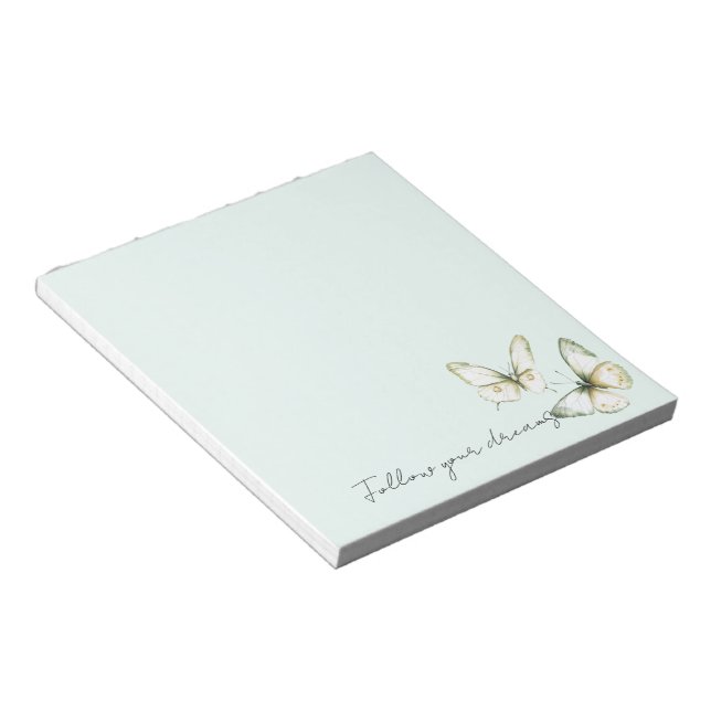 Bloc-note Papillons blancs verts menthe (Incliné)