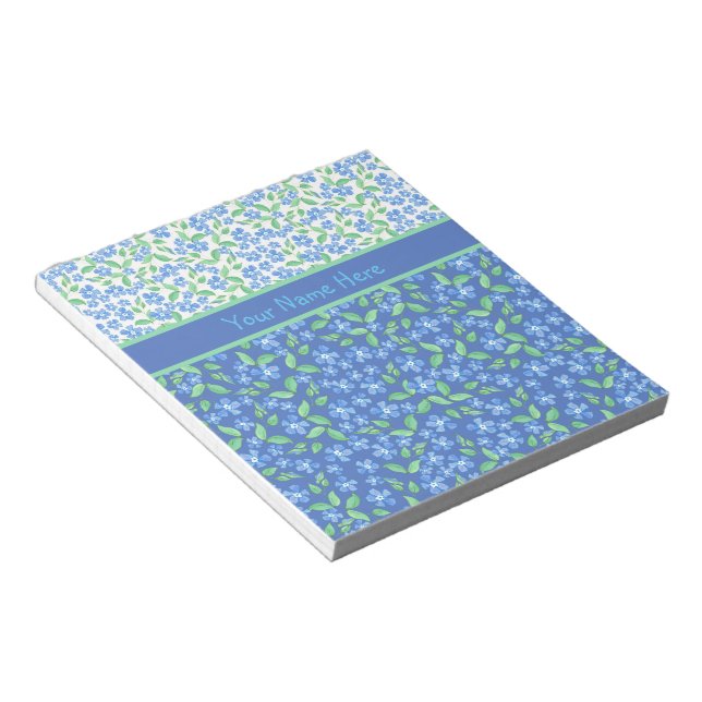 Bloc-note Parenouilles bleues personnalisées Ditsy Motifs fl (Incliné)