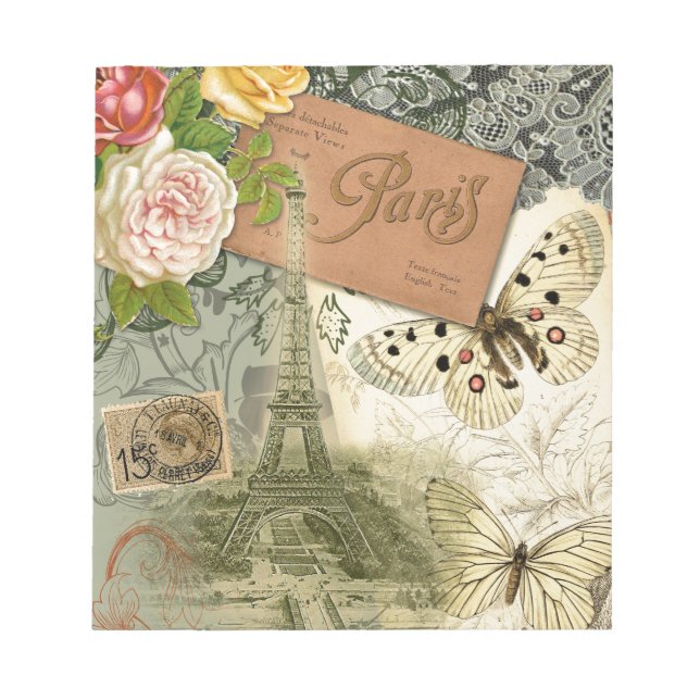 Bloc-note Paris France Art Antique Collage Eiffel Français (Devant)