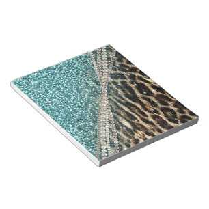 Bloc-note Parties scintillant Bleu Empreinte de léopard chic