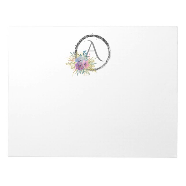 Bloc-note *~* Parties scintillant florale minimale Monogramm (Devant)