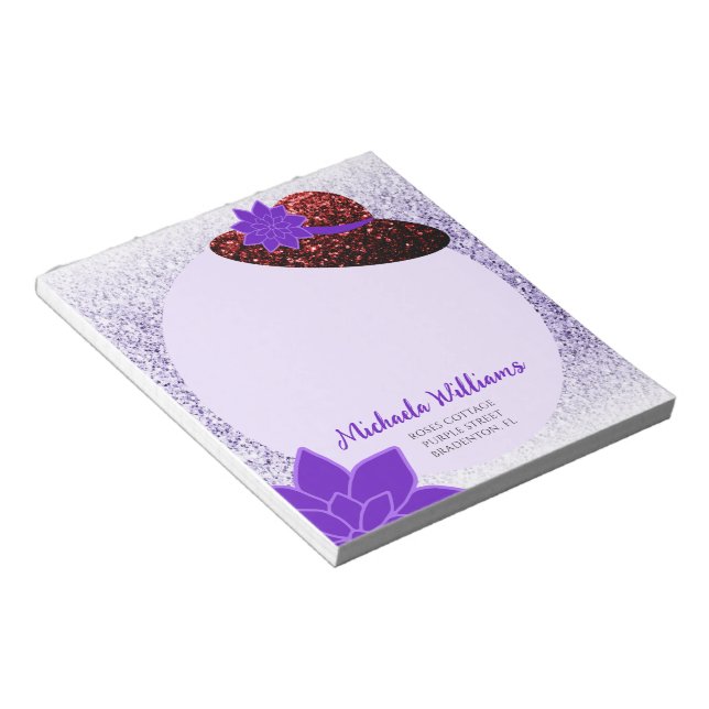 Bloc-note Parties scintillant rouge casquette lavande violet (Incliné)