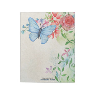 Bloc-note Pastel Aquarelle Fleurs & Papillon   Parchemin