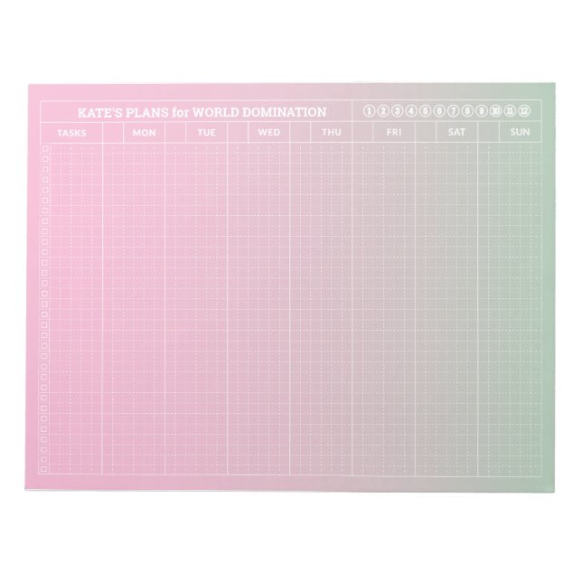 Bloc-note Pastel Green Pink GRID Planificateur hebdomadaire  (Devant)