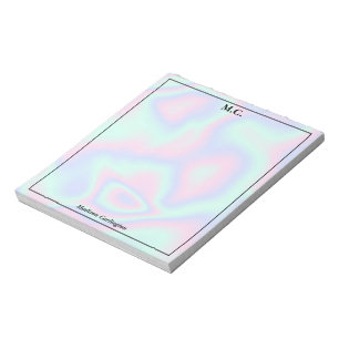 Bloc-note Pastel Holographique Texture Monogramme Initiales