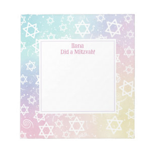 Bloc-note Pastel Magen Star de David Personnalisé Mitzvah