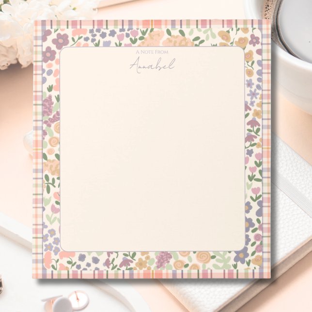 Bloc-note Pastel Plaid Floral Notepad with Personalization (Plaid Floral Personalized Notepad)