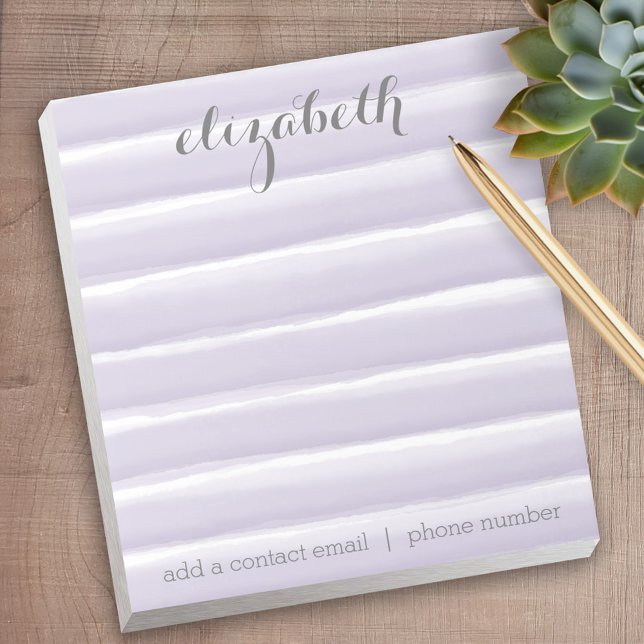 Bloc-note Pastel Purple & Grey Stripes Bureau pour femmes (Personalized notepad - great for a gift or your home office)