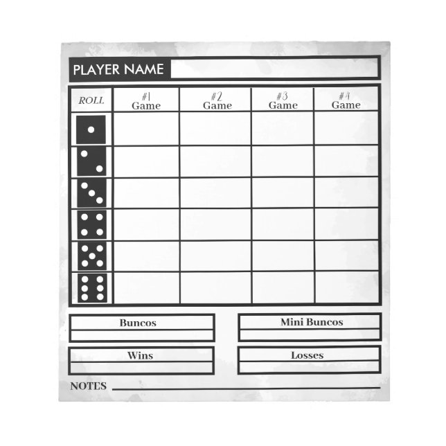 Bloc-note pavé de score bunco (Devant)