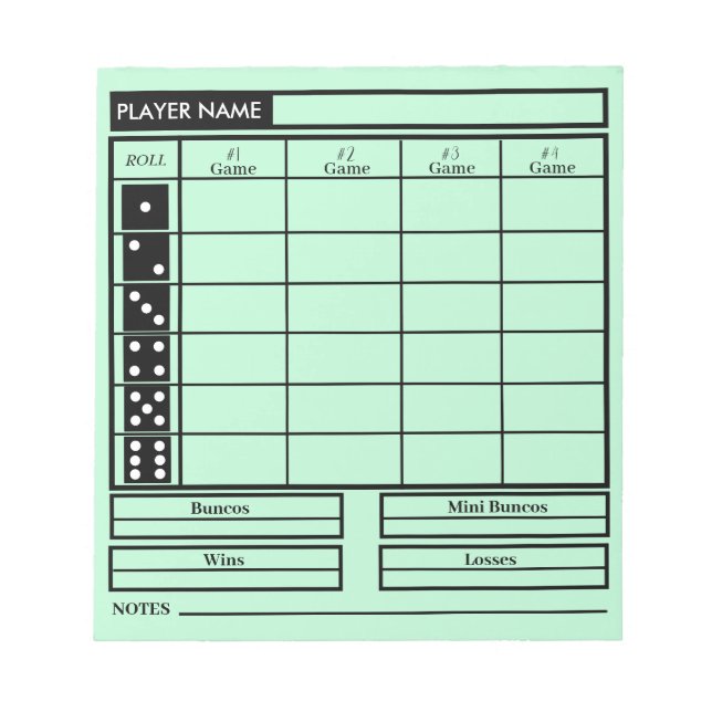 Bloc-note pavé de score bunco (Devant)