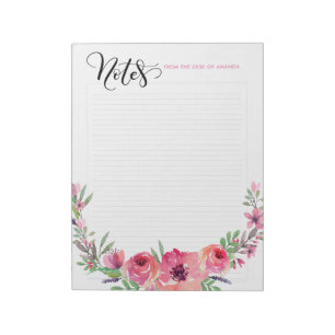 Bloc-note Pavé personnalisé de notes de couleur avec fleurs