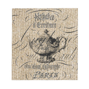Bloc-note pays français burlap scripts teapot tea party