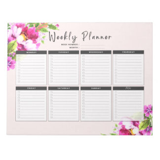 Bloc-note Paysage hebdomadaire du planificateur en floral br