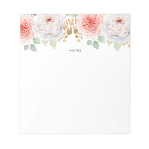 Bloc-note Peach Peonies d'aquarelle Feuilles d'or