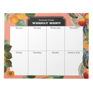 Bloc-note Peach Weekly Menu Meal Planner