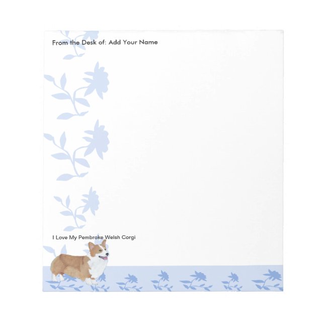 Bloc-note Pembroke Welsh Corgi, Fleurs Bleues (Devant)