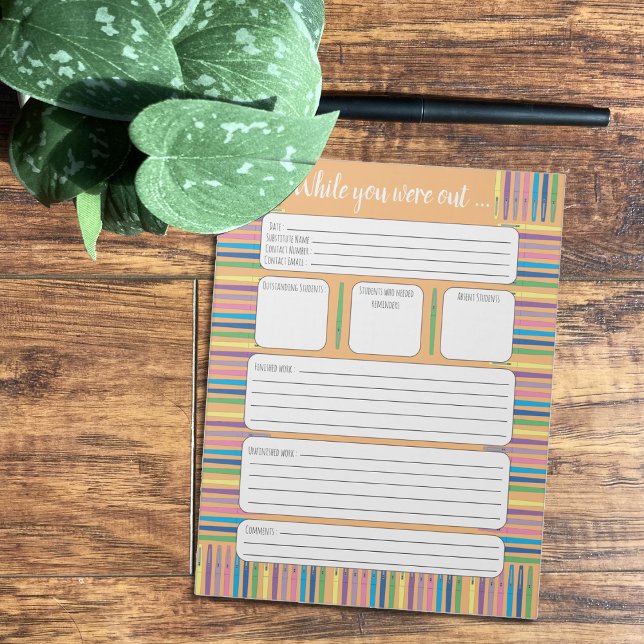 Bloc-note Pendant votre absence - stylos sous orange (Créateur téléchargé)