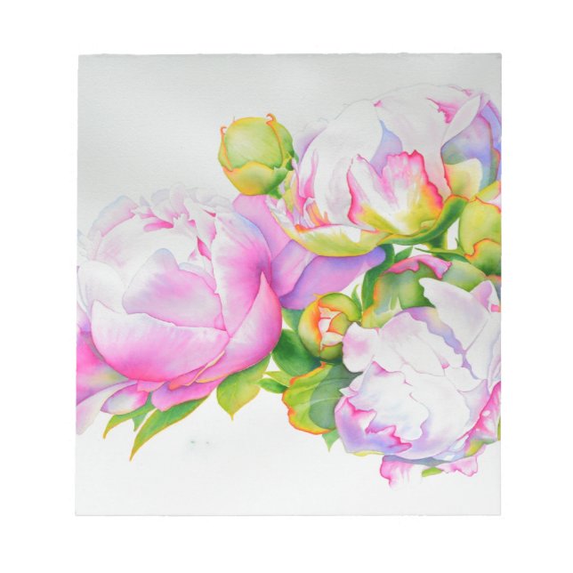 Bloc-note Peonis, rose, blanc, aquarelle florale (Devant)