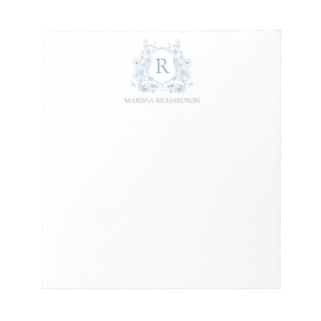Bloc-note Personalized Blue Floral Crest Notepad (Devant)