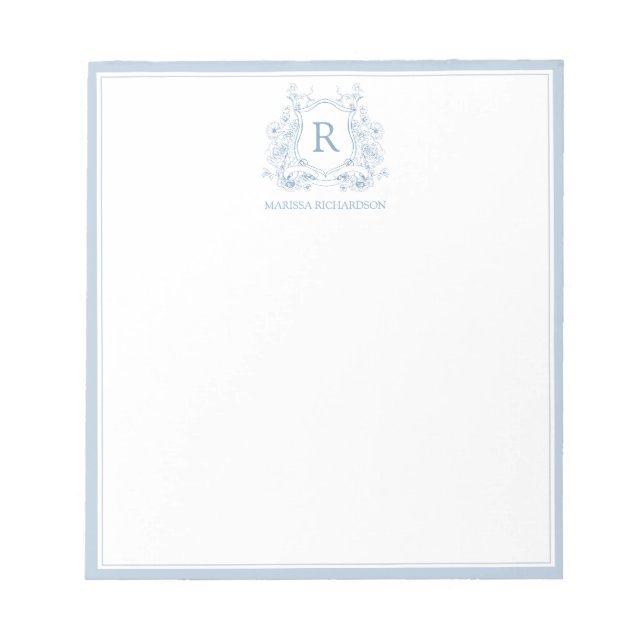 Bloc-note Personalized Blue Floral Crest Notepad (Devant)