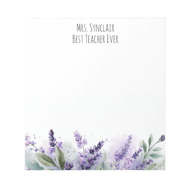 Bloc-note Personalized Lavender Flowers Teacher Appreciation (Devant)