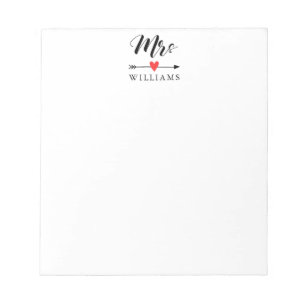Bloc-note Personalized Mrs. with Heart and Arrow