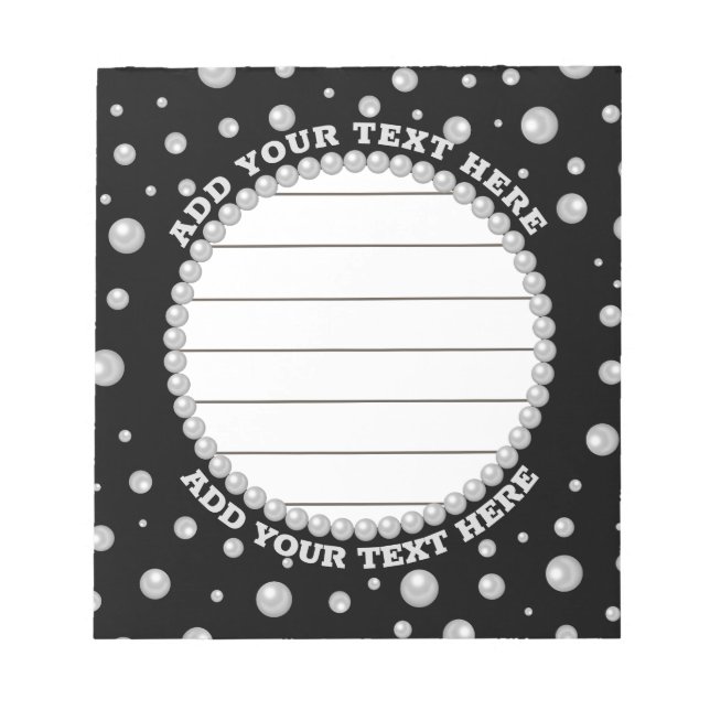 Bloc-note Personalized Photo with Pearls Circle on Black (Devant)