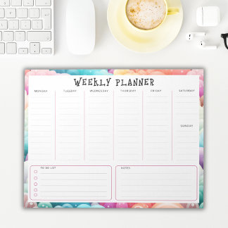 Bloc-note Personalized Rainbow Cloud Border, Weekly Planner