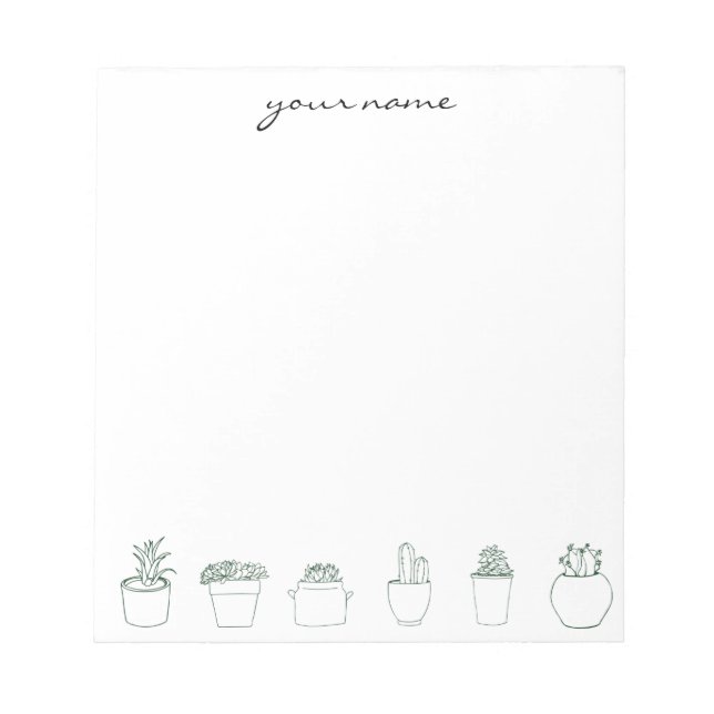 Bloc-note Personalized Watercolor Succulents Boho Notepad (Devant)