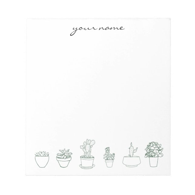 Bloc-note Personalized Watercolor Succulents Boho Notepad (Devant)