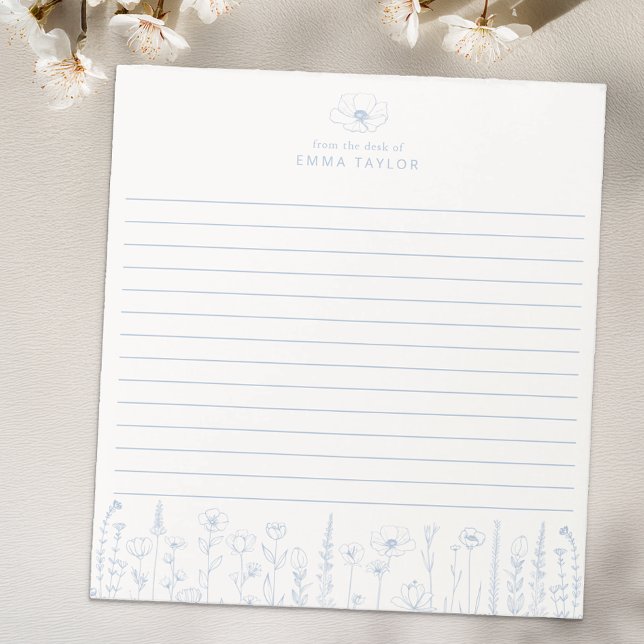 Bloc-note Personalized Wildflower Dusty Blue Desk Notepad (Dusty Blue Paper Pad)