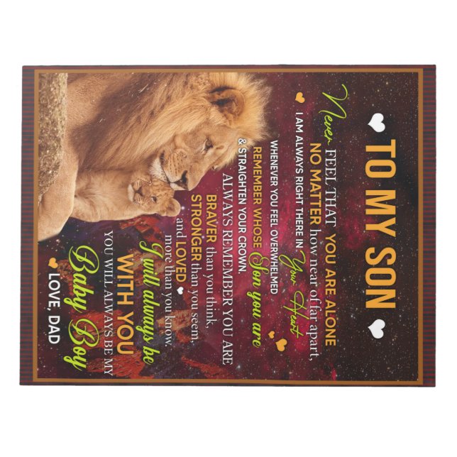 Bloc-note Personnalisé À Mon Fils Lion, Lettre D'Amour De Pa (Devant)